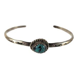 Vintage Southwest Native American Blue Turquoise Sterling Silver Cuff Bracelet
